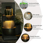 39" H Modern Outdoor Water Fountain with LED Lights and Pump, 3-Tier Standing Cascading Waterfall - Modern Design for Garden/Patio/Yard, Multi-Level Outdoor Decor 15“x14”x39“(Brown)