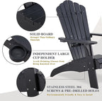 Psilvam Adirondack Chair, Oversized Poly Lumber Fire Pit Chair with Cup Holder, 350Lbs Support Patio Chairs for Garden, Weather Resistant Outdoors Seating, Relaxing Gift for Father & Mother (4, Black)