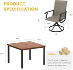 VICLLAX 5 Pieces Patio Dining Set for 4, Outdoor Furniture Set Includes 40.2" Square Outdoor Table and 4 Patio Swivel Chairs for Lawn Garden, Walnut Table and Black Chairs