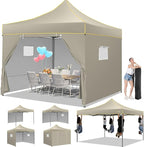 COBIZI 10x10 Pop Up Canopy Tent, Easy Setup Canopy with Sidewalls Waterproof & UPF 50+, Heavy Duty Commercial Instant Craft Fair Tent for Party, Event, Vendor, Farmer Market(Khaki)