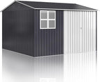 10x10 FT Outdoor Storage Shed, Metal Garden Tool Shed with Updated Frame Structure, Lockable Doors and Windows, Ideal for Backyard Garden Patio Lawn, Grey
