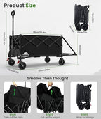 Extra Large Foldable Wagons Extended Clearance, 250L Collapsible Wagon with Tailgate, 49”L Folding Wagons with Brakes, Grocery Wagon, Utility Cart for Sports, Shopping, and Camping, Black