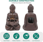 18.9" H Buddha Outdoor Water Fountain with LED Lights and Pump,Zen Style Relaxing Garden Fountain Waterfall for Patio, Porch, or Yard, Faux Bronze