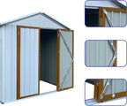 Favfurish 4x6 FT Outdoor Metal Storage Sheds with Apex Roof,Single-Storey Waterproof Roofed Structure Garden Shed w/Lockable Doors,for Lawn Equipment Tool Sundries,White+Yellow