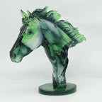 Lukitas Green Horse Head Statue - Modern Abstract Home Decor Sculpture, Elegant Living Room Office Accent Piece, Handcrafted Art Glass-Like Ornament, Transparent Resin 12''