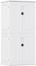 Outdoor Storage Cabinet with 4 Shelves,31.5" x 23.23" x 66.22" White Waterproof Shed,Waterproof Resin Vertical Tool Shed, Lockable 30 cu.ft. Storage Shed for Patio, Garden, Yard, White