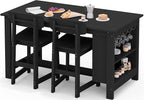 SERWALL Outdoor Bar Table and Chairs Set, 3-Piece HDPE Counter Height Patio Dining Sets with Storage and Wine Rack, Rectangular High Top Bar Table with 2 Bar Stools for Garden, Backyard, Black