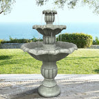 39.3” H Outdoor Floor Water Fountain, 3-Tiers Concrete Water Fountain with Submersible Electric Pump - Garden Cascading Waterfall for Yard Patio Lawn Home Decor