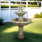 SunJet 51.5” High 3-Tiers Modern Concrete Outdoor Water Fountain - Round Large Outdoor Fountains and Waterfalls for Garden, Patio, Yard, and Deck Decor, Featuring Natural Stone Look