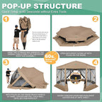 COBIZI 15x15ft Extra Large Pop Up Gazebo Canopy Tent with Mosquito Netting, Spacious Easy Set Up Screened Shelter, Durable Outdoor Pavilion with Ground Stakes, Perfect for Patio, Backyard,Khaki