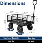 BILT HARD 10" Flat Free Tires Heavy Duty Garden Cart with 180° Rotating Handle and Removable Sides, 4 Cu.Ft 880 lbs Capacity Utility Steel Wagons for Outdoor, Yard