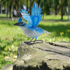 9.5" Blue Jay Garden Decor, Hand-Painted Metal Bird Sculpture, Weatherproof Yard Art for Patio, Farmhouse Spring Gift