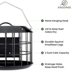 Kingsyard Squirrel Proof Suet Feeder, Cage Bird Feeders for Outdoors Hanging, All Metal, Double Suet Cake Capacity, Tray & Weatherproof, Black