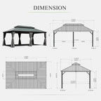 Domi 12'x18' Hardtop Gazebo Canopy Metal,Outdoor Aluminum Gazebo with Galvanized Steel Double Roof,Permanent Gazebo Pavilion for Patio Deck Backyard,Curtain and Netting,Grey