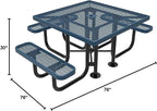 COATEDOUTDOORFURNITURE Heavy-Duty Portable ADA-Compliant Outdoor Picnic Table with Umbrella Hole, Expanded Metal Patio Dining Furniture Made in America (46" Square Top, Light Blue)