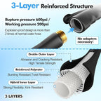 SPECILITE 3/4" Hot/Cold Garden Hose 25 ft with Industrial High Pressure Nozzle, Flexible & Lightweight, 600psi Burst Rubber Water hose -50℉-158℉ With 3/4" Brass Fittings for Yard, Black
