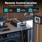 2000 watt Pure sine Wave Inverter, 24V DC to 110V AC Power Inverter, Used for Solar Emergency Power Supply in RV Homes, with 3 AC Output sockets, USB Port, Type-C Port, Remote Control with LCD Screen