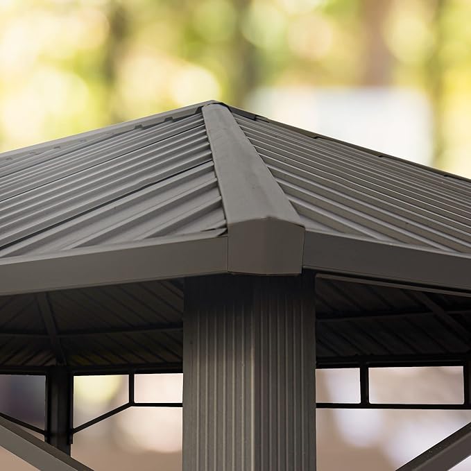 TOOLPORT Hardtop Gazebo 10x13 ft with Steel Roof - 4 Side Panels in Champagne - Approx. 3.54x3.54 in Aluminium Poles