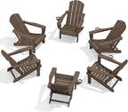 SERWALL Folding Adirondack Chair Set of 6, Adjustable Adirondack Chair with 3 Recline Positions, All Weather HDPE Outdoor Adirondack with Cup Holders, Coffee