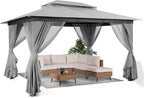 LAUSAINT HOME Outdoor Patio Gazebo 10'x13' with Expansion Bolts, Heavy Duty Party Tent & Shelter with Double Roofs, Mosquito Nettings and Privacy Screens for Backyard, Garden, Lawn, Smoke Grey