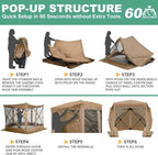 COBIZI 10x10 Pop up Gazebo Screen House Tent for Camping, Pop-up Camping Canopy with Sidewalls, Portable Outdoor Quick-Set Hub Tent with Carrying Bag&Ground Stakes, Khaki(Upgraded 2.0)