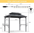 PURPLE LEAF 6.5' X 10' Hardtop Grill Gazebo for Patio Aluminum Barbeque Canopy with 24 Clear Light Bulbs and Shelves Double Tiered Grey Outdoor BBQ Gazebo