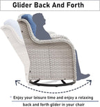 Luxury Wicker Swivel Patio Chairs Set of 3, Outdoor Swivel Rocking Chairs with Side Table, Outdoor Bistro Set for Patio, Porch, Yard, Deck, Poolside, Light Beige/Blue