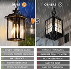 JYZ Dusk to Dawn Outdoor Pendant Lighting, Exterior Hanging Lantern Light Fixture, Classic Black Outdoor Chandelier, Outside Ceiling Mount Hanging Lamp for Porch Hallway Foyer Patio Gazebo Pergola