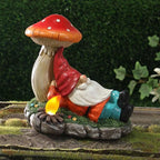 Solar Garden Gnomes Statues with Mushroom, Cute Funny Solar Powered Gnome Décor for Outdoor, Yard, or Patio as for Women Mom 8.5 Inch