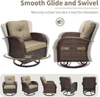 3 Pieces Patio Furniture Set, Outdoor Swivel Rocking Chair Set of 2 with Side Table - 360° Swivel, Thick Cushions, All-Weather Bistro Set for Deck, Porch, Pool(Brown, Brown Full-Weave Rattan)