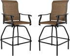 LEVELEVE Patio Bar Set 2pcs Swivel Bar Stools Outdoor Bistro Textilene Furniture Stability All-Weather Set (Dark Brown Fabric)