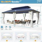 EROMMY 12'x20' Gazebo Hardtop, Galvanized Steel Double Roof Metal Gazebo with Aluminum Frame, Permanent Outdoor Pavilion with Curtain and Netting for Patio Lawn and Garden, Blue