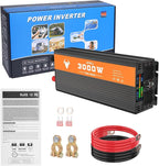 Power Inverter 3000 Watt, Car/Outdoor 12V DC to 110V AC Converter, with LED Display, Dual AC Outlets, USB Port, Dual Smart Fans, Cables Included, Suitable for RV, Outdoor, Camping, Boat, Emergency
