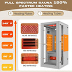 1 Person Infrared Sauna with Red Light Therapy, Full Spectrum Sauna for Home, Indoor Dry Saunas with Rapid Heating 4 Carbon Panels&1 Carbon Tube, Oxygen Bar and 7 Color Therapy Lights, 110V