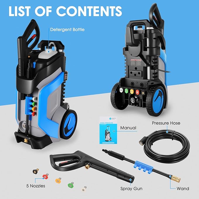 5000PSI Pressure Washer 4.0GPM High Power Washer with M22-14mm Pressure Hose 33FT, Powerwashers with 1/4" QC Compatible Surface Cleaner, 5 Nozzles and Soap Bottle for Home, Car, Patio (Blue)