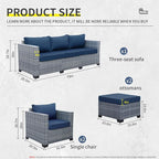 Patio Furniture Set, 5-Piece Outdoor Wicker Conversation Set with All-Weather PE Rattan, Anti-Slip Cushions & Ottomans, Sectional Sofa for Patio, Balcony & Deck, Navy Blue