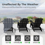 Folding Adirondack Chair with Wood Texture, HDPE All-Weather Fire Pit Chairs, Plastic Adirondack Chairs with 2 Cup Holder, Outdoor Lawn Chair for Patio Garden (Black)