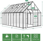 Outdoor Polycarbonate Greenhouse Kit,16x10x10 FT Large Outsides Aluminum Frame Heavy Duty Green House with Transparent Panels Windows Door for Backyard Garden,Walk in Plant Greenhouses,Black Frame
