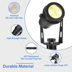 Low Voltage Landscape Lights 4 Pack, 49ft Cable Spotlight Outdoor with 12V Transformer, IP65 Waterproof Plug in Spot Lights 2700K Warm White for Yard, Plant, Lawn, Tree, Flags, Garden