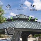 Domi 12x12FT Outdoor Gazebo, Hardtop Gazebo with Galvanized Steel Double Roof, Metal Gazebos with Drainage System Patio Pergola for Patio Deck Backyard,Curtain and Netting,Gray