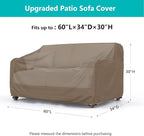 Patio Sofa Cover Waterproof - Heavy Duty 2-Seater Outdoor Couch Cover, Patio Furniture Covers with Air Vent and Handles, 60" L ×34" D×30" H, Brown