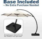 11FT Cantilever Umbrella with Base Large Curvy Outdoor Aluminum Offset Umbrella w/ 360° Rotation, UV Resistant Canopy for Patio, Garden, Backyard, Creamy White