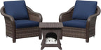 Patio PE Rattan Chairs Set of 2 with Cat Nest End Table, All-Weather & Steel Frame Outdoor Conversation Furniture Set with Washable Cushions for Garden, Bistro, Deck, Yard (Navy Blue)