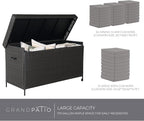 Grand patio 170 Gallon Storage Box, Dark Brown PE Wicker, Minimalist Style, Water Resistant, Flip Top, Smooth Wheels, for Patio Furniture Cushions, Garden Tools, Pool Accessories