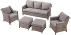 5 Pieces Wicker Patio Furniture Set-Outdoor High Back Sofa with Rattan Wicker Chairs Outdoor Furniture for Porch Garden Backyard Poolside-Brown/Grey