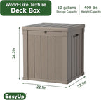 EasyUp 50 Gallon Outdoor Storage Box, Resin Waterproof UV-Resistant Deck Box, Reinforced Stability for Patio, Garden, and Poolside, Striped Gray