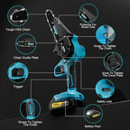 Mini Chainsaw Cordless 6 Inch, Brushless Motor Electric Saw - 2x2Ah Batteries, 2025 Upgraded, Safety Lock, Portable Handheld for Tree Trimming, Wood Cutting, Camping/DIY, Gift for Dad Husband