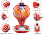 Muse Garden Hummingbird Feeders Blown Glass Hummingbird Feeder, Garden Backyard Decor, 32OZ, Mexican Stripes
