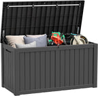 150 Gallon Resin Deck Box, Large Indoor and Outdoor Storage Box, Weatherproof and UV Resistant Outdoor Storage Box with Built-in Steel Beams for Patio, Cushions, Pool Supplies