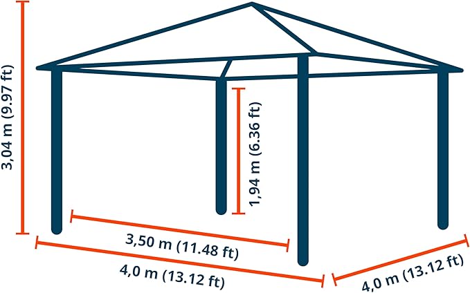 TOOLPORT Hardtop Gazebo 13x13 ft with Steel Roof - 4 Side Panels in Gray - Approx. 3.54x3.54 in Aluminium Poles
